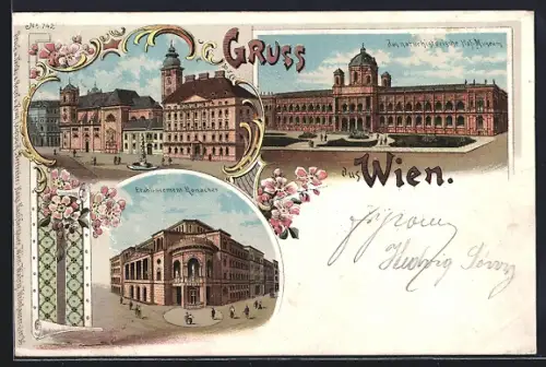 Lithographie Wien, Naturhistorisches Hof-Museum und Etablissement Ronacher