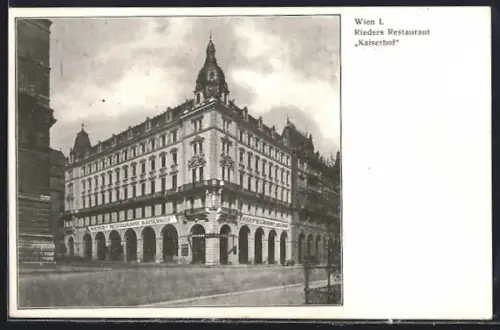 AK Wien, Rieders Restaurant Kaiserhof, Bes. Franz Rieder u. Söhne, Felderstrasse 2