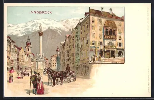 Künstler-AK Richard Hegedüs-Geiger: Innsbruck, Maria Theresien Strasse, Goldenes Dachl