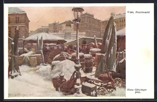 Künstler-AK Wien, Albrechtsplatz, Naschmarkt