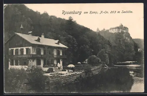 AK Rosenburg am Kamp, Gasthaus mit Blick zum Schloss