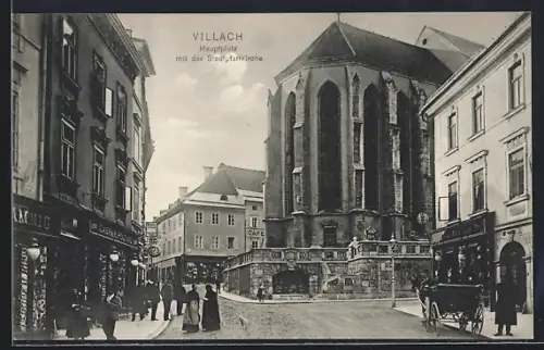 AK Villach, Hauptplatz mit der Stadtpfarrkirche