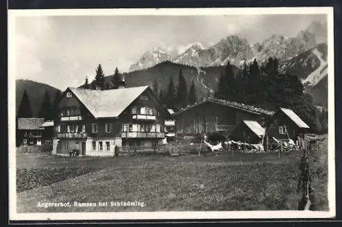AK Ramsau bei Schladming, Gasthaus Angererhof mit Bergpanorama