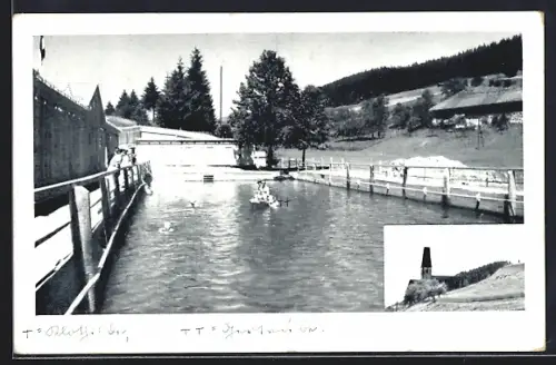 AK Kirchbach / O.Oe., Freibad und Kirche