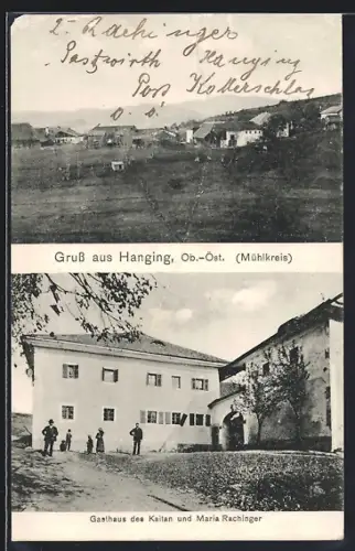 AK Hanging /Ob.-Öst., Ortsansicht und Gasthaus des Kaitan und Maria Rachinger