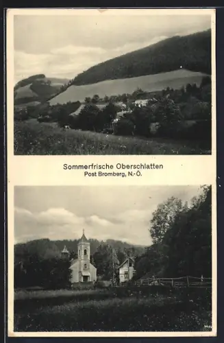 AK Oberschlatten, Partie mit Kirche, Ortsansicht