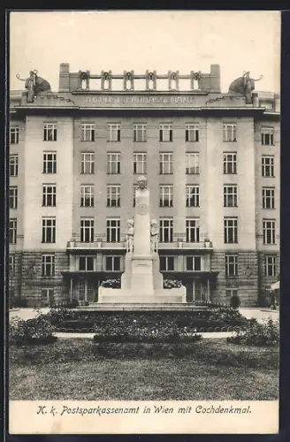 AK Wien, K.k. Postsparkassenamt mit Cochdenkmal