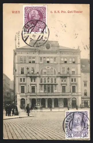 AK Wien, K. K. Priv. Carl-Theater und Strassenpartie