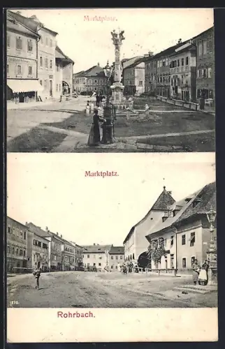 AK Rohrbach, Partien auf dem Marktplatz mit Geschäft Ferdinand Schwarz