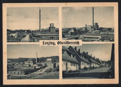 AK Lenzing / O. Ö., Gesamtansicht Lenzinger Zellwolle und Papierfabrik, Neue Fabrik, Alte Fabrik, Siedlung Pettighofen