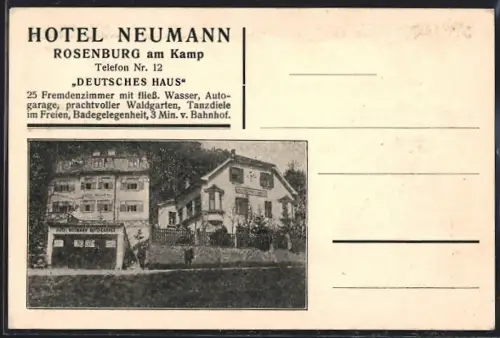 AK Rosenburg am Kamp, Hotel Neumann, Deutsches Haus, Aussenansicht mit Garage