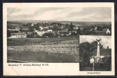AK Atzelsdorf /N.-Oe., Ortsansicht und Kriegerdenkmal