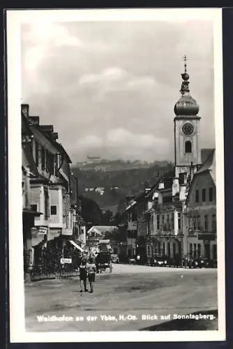 AK Waidhofen an der Ybbs, Ortspartie mit Blick auf Sonntagberg