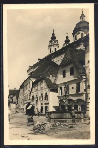AK Melk /Wachau, Marktplatz mit Brunnen