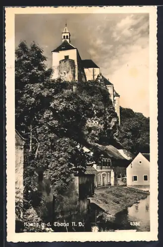 AK Raabs a. d. Thaya, Ortspartie mit Blick auf die Burg