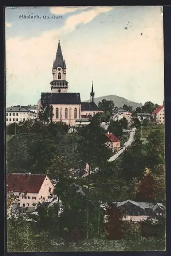 AK Haslach /Ob.-Oest., Teilansicht mit Kirche