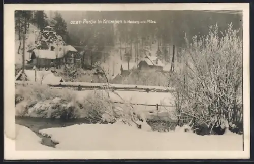 AK Krampen b. Neuberg, Ortspartie mit Bach im Schnee