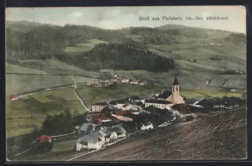 AK Peilstein /Mühlkreis, Ortsansicht mit Kirche vom Berghang aus