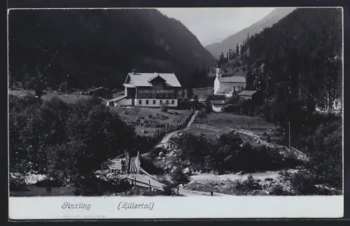 AK Ginzling /Zillertall, Kröll`s Gasthof Alt-Ginzling und Kirche