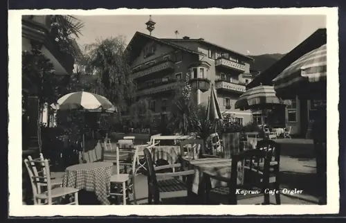 AK Kaprun, Cafe Orgler, Tische im Sonnenschein