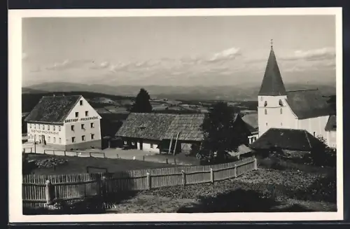 AK Pack /Steiermark, Ortsansicht mit Gasthof Packerhöhe und Kirche