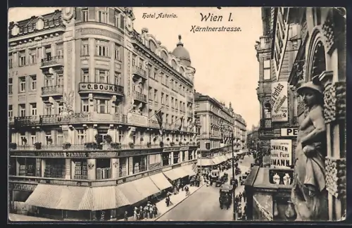 AK Wien, Kärntnerstrasse mit Hotel Astoria, Pferdebahn