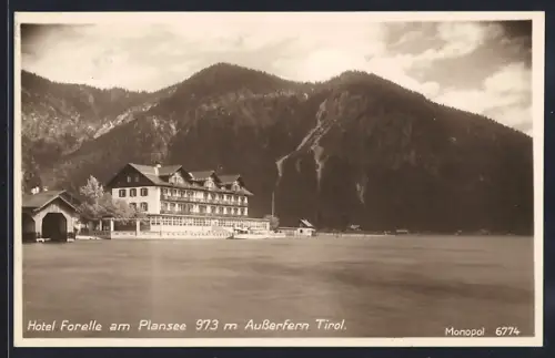 AK Breitenwang, Hotel Forelle am Plansee mit Ausserfern