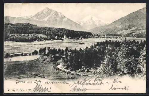 AK Igls, Ortsansicht mit Umgebung und Bergen