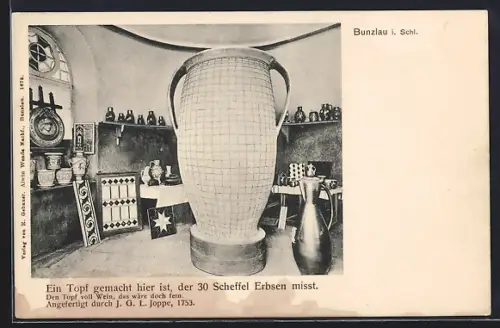 AK Bunzlau i. Schl., Topf angefertigt durch J. G. L. Joppe, 1753