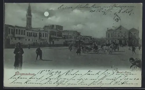 Mondschein-AK Damaskus, Serail-Platz