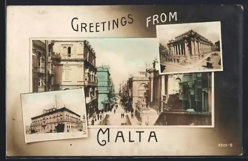 AK Malta, Strassenansicht mit Passanten