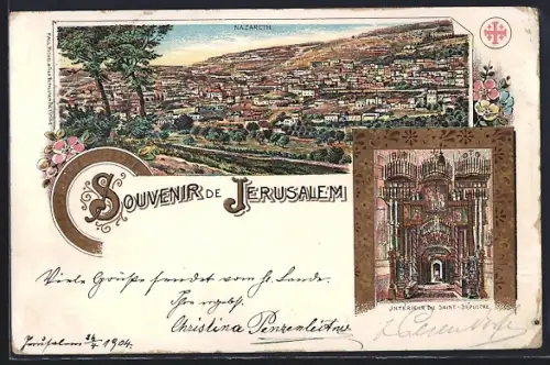 Lithographie Jersualem, Intérieur du Saint Sépulcre, Panorama