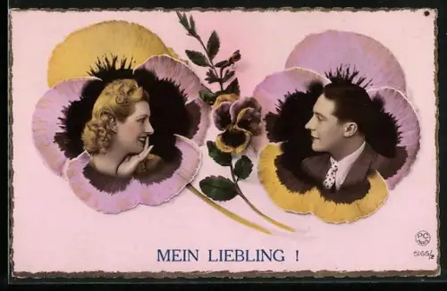 AK Mein Liebling!, Liebespaar in einem Stiefmütterchen