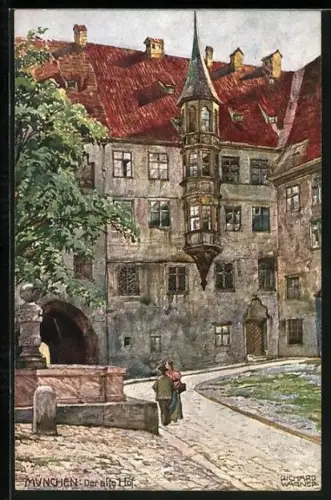 Künstler-AK Richard Wagner: München, Der alte Hof, Leute