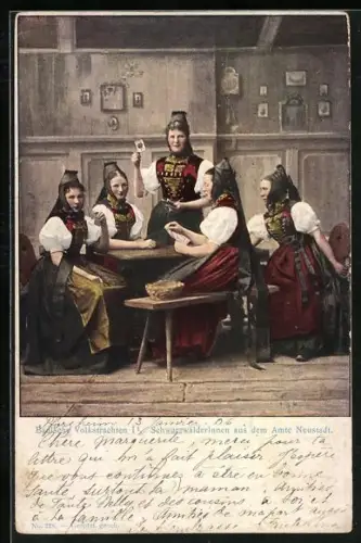 AK Neustadt, Badische Volkstrachten, Schwarzwälderinnen aus dem Amte Neustadt