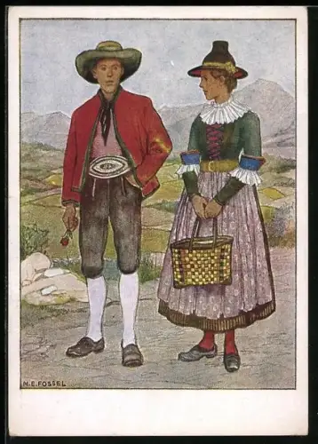 Künstler-AK Kärnten, Liebespaar in Volkstracht aus dem Lesachtal