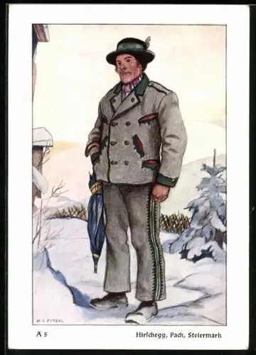AK Hirschegg, Pack /Steiermark, Hirschegger in Tracht im Winter, Alpentrachten unserer Zeit