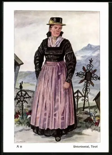 AK Unterinntal /Tirol, Unterinntalerin in Tracht, Alpentrachten unserer Zeit