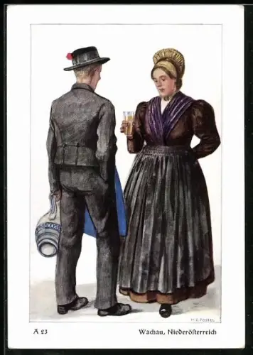 Künstler-AK Niederösterreicher Paar in Tracht der Wachau