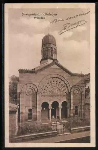 AK Saargemünd /Lothringen, Partie an der Synagoge