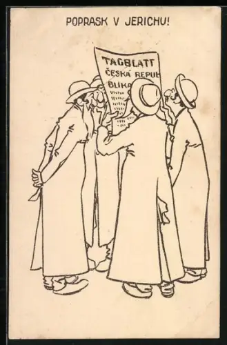 Künstler-AK Juden lesen im Tagblatt