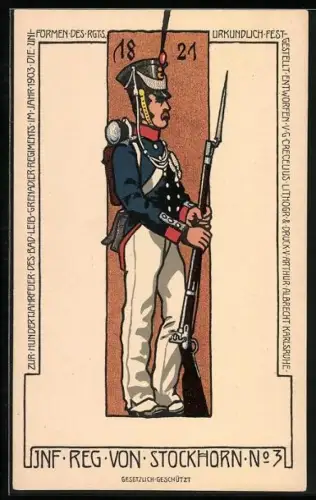 Künstler-AK 100. Jubiläum des Bad. Leib-Grenadier-Regiments 1903, Inf. Reg. von Stockhorn No. 3