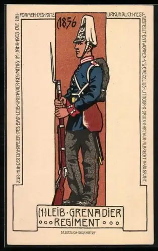 AK Karlsruhe, Soldat des 1. Leib-Grenadier-Regiments in Uniform mit Gewehr