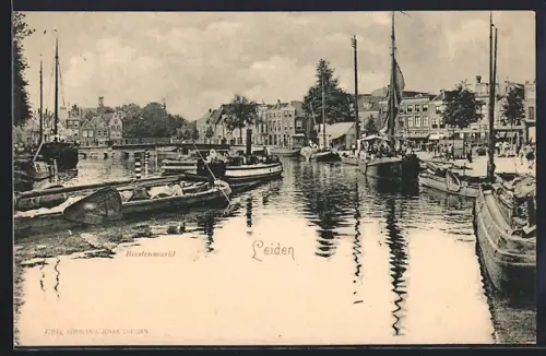 AK Leiden, Beestenmarkt, Ruderboot, Segelboot, Brücke