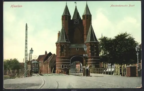AK Haarlem, Amsterdamsche Poort, Strassenbahn