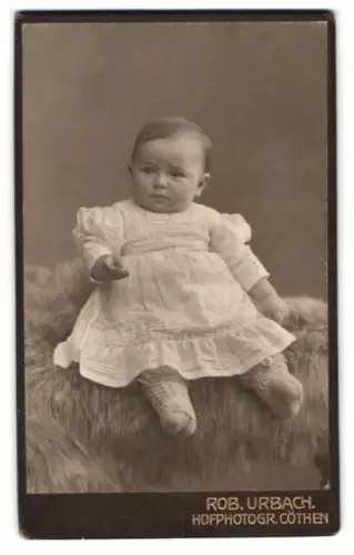 Fotografie Rob. Urbach, Cöthen, Bärteich-Promenade 6a, Kleinkind auf Fell