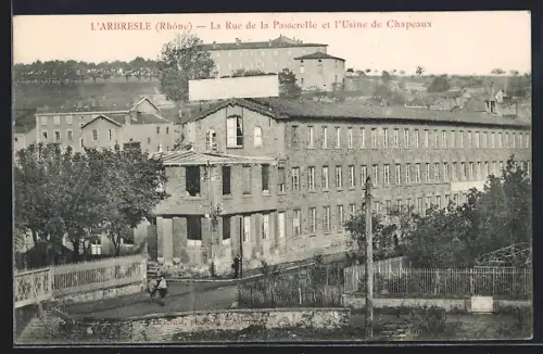 AK L`Arbresle /Rhône, La Rue de la Passerelle et l`Usine de Chapeaux
