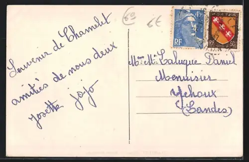 AK Chamelet /Rhône, Vue de la Route Nationale avec le Café et la Poste