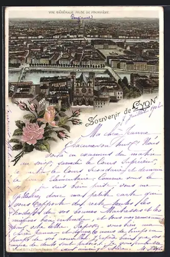 Lithographie Lyon, Vue générale prise de Fourvière