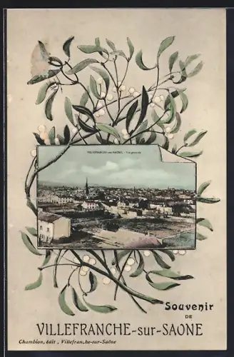 AK Villefranche-sur-Saône, Vue générale et décor de branches fleuries
